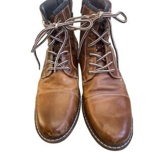 Crevo Mens Chestnut Brown Leather Hammersmith Ankle Boots Sz 12 Lace-Up & Zip